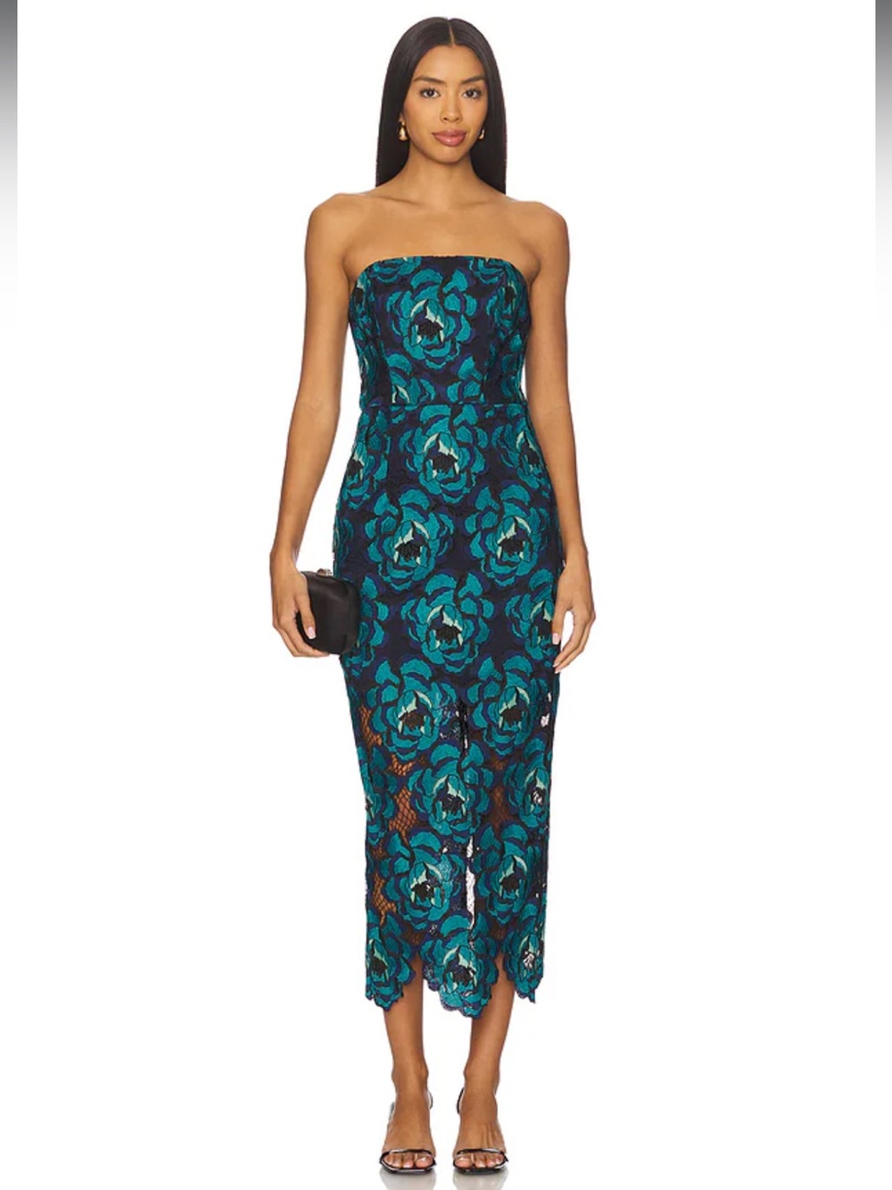 Milly Teal Floral Strapless Lace dress